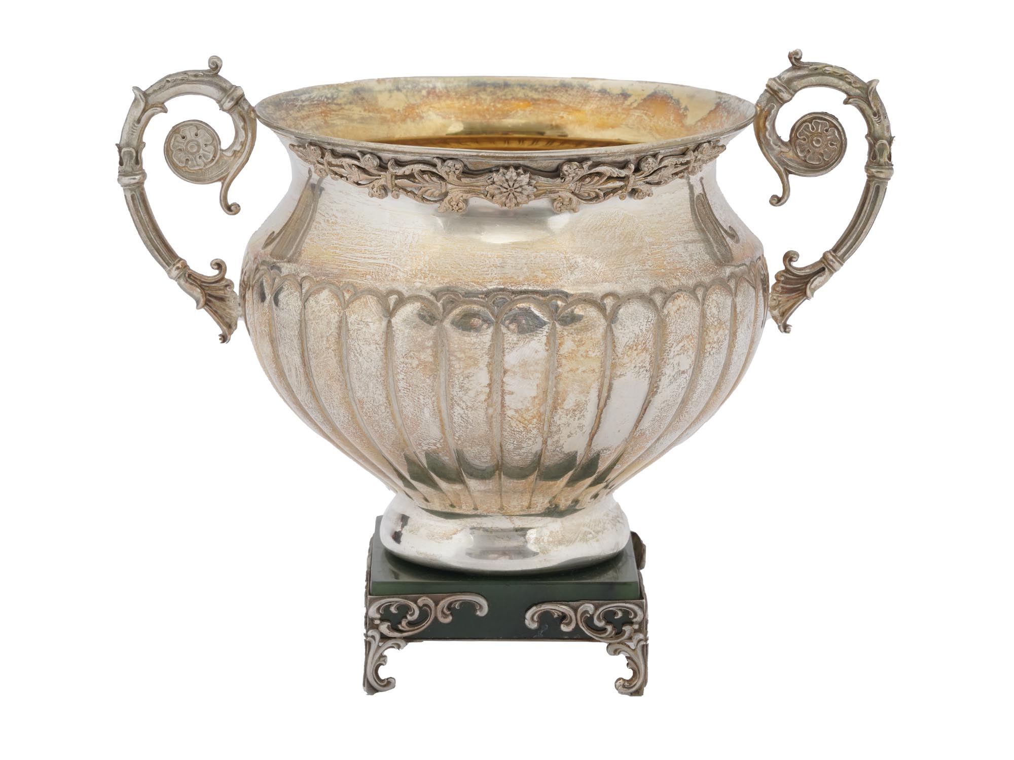 RUSSIAN SILVER GOLD WASH BOWL ON NEPHRITE BASE PIC-1